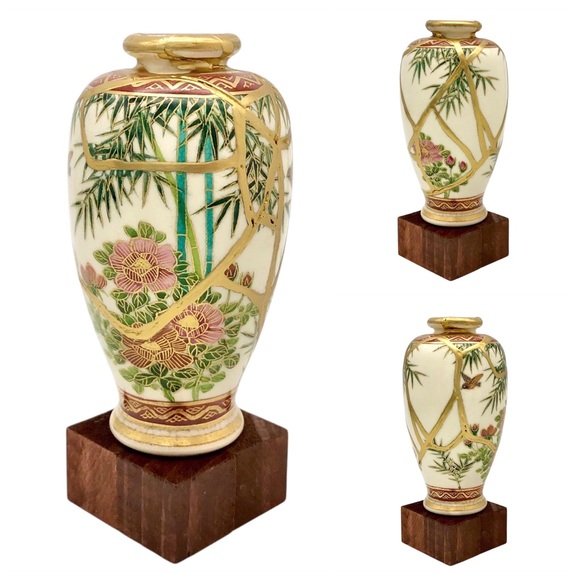 Kintsugi Vase Japanese Satsuma Koshida Gold Crack Art Personal Growth Gift - Picture 1 of 16